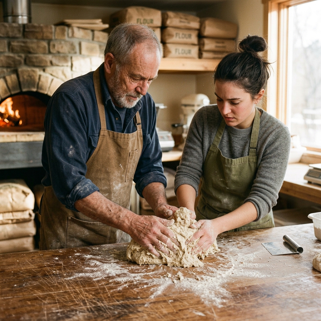 Dario and his daughter kneading dough