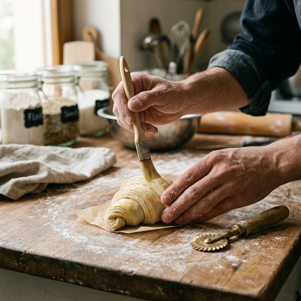 Glazing an unbaked croissant