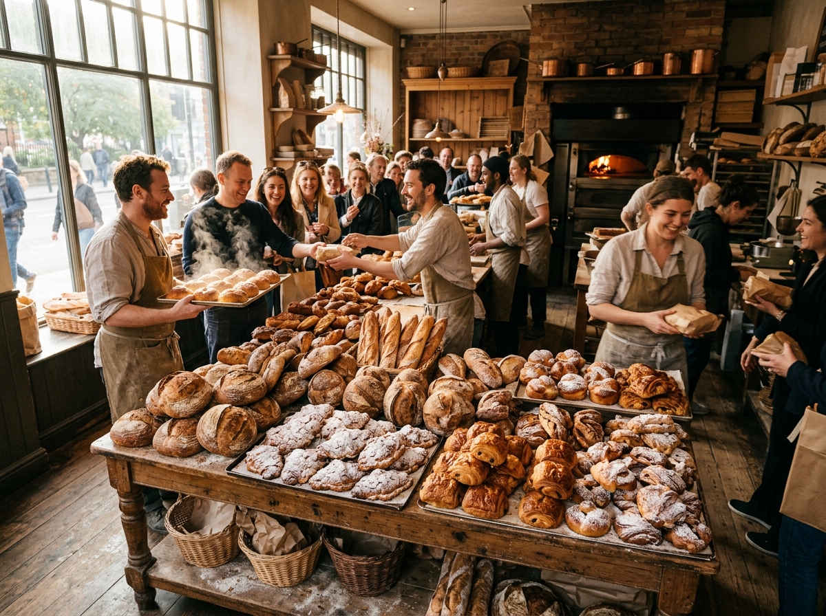 Morning rush at the bakery counter