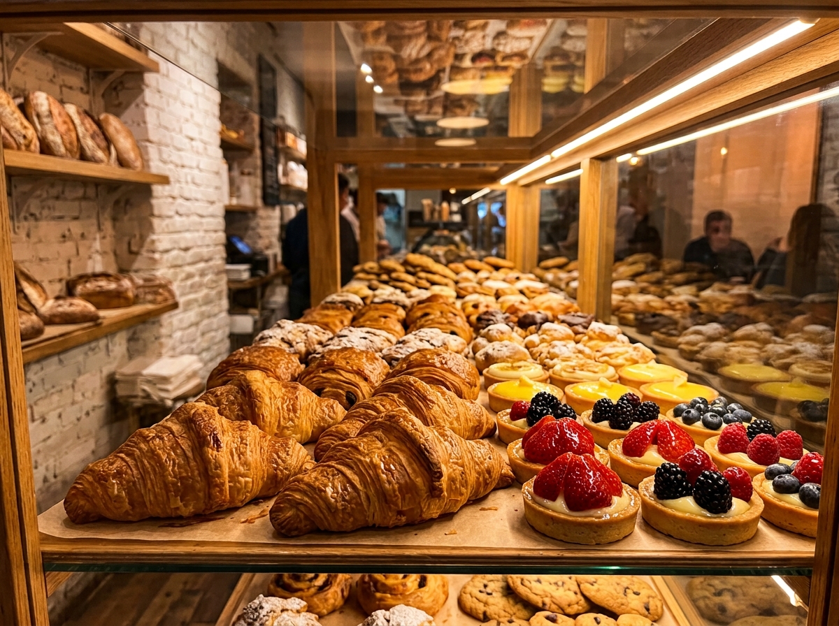 Pastries in the bakery display case